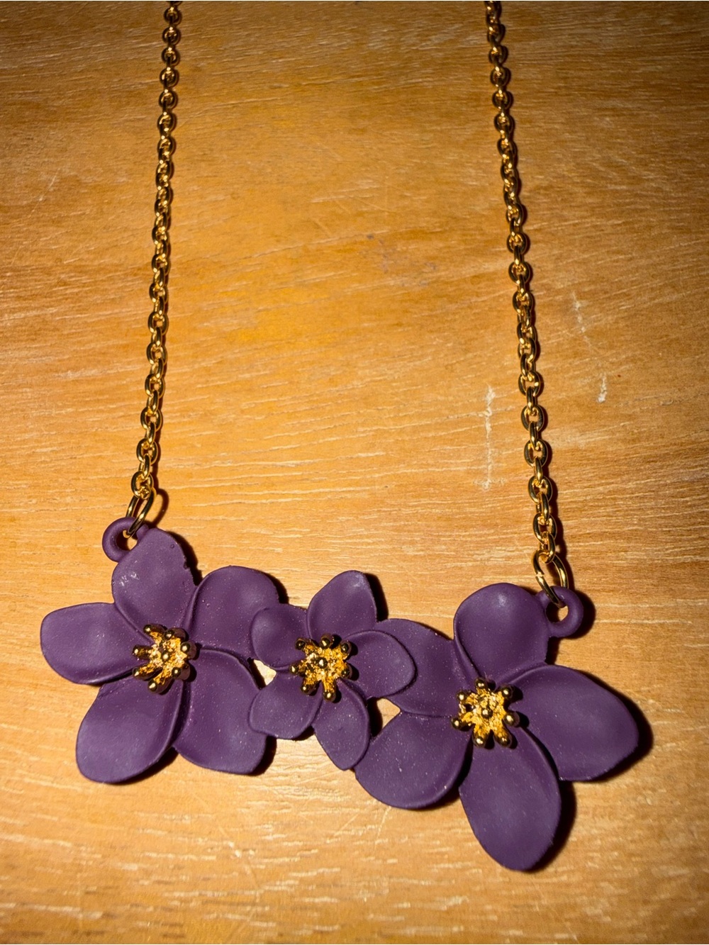 Gold Chain Necklace with Purple Flower Accent - Picture 2 of 3